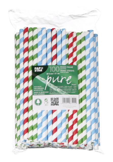 Papstar Trinkhalme Papier pure Stripes farblich sortiert 100 Stk Ø 8mm 21cm  
