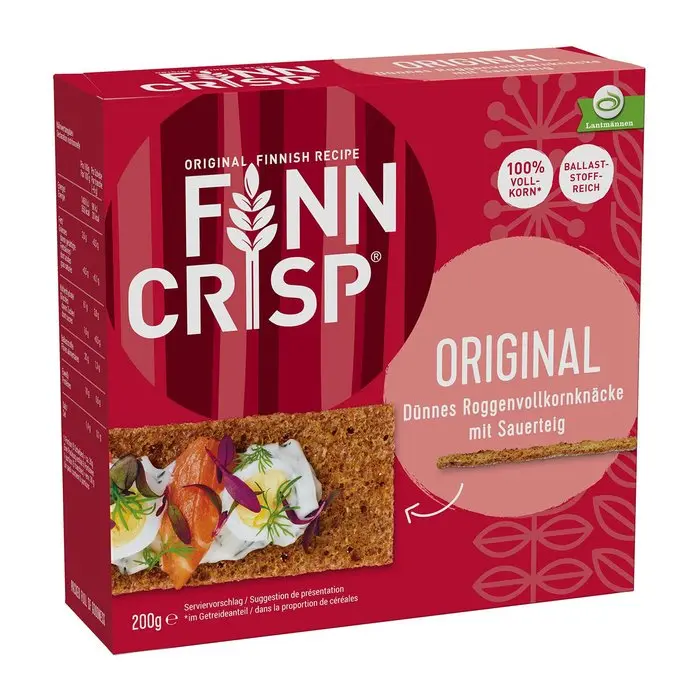 Finn Crisp Original dünnes Roggenvollkornknäcke mit Sauerteig fertig gebacken nicht gekühlt 200g
