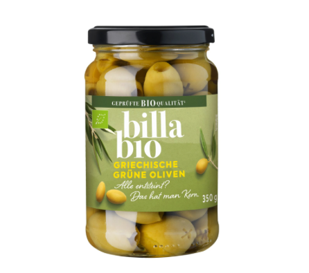 BILLA Bio Grüne Oliven ohne Stein 350g