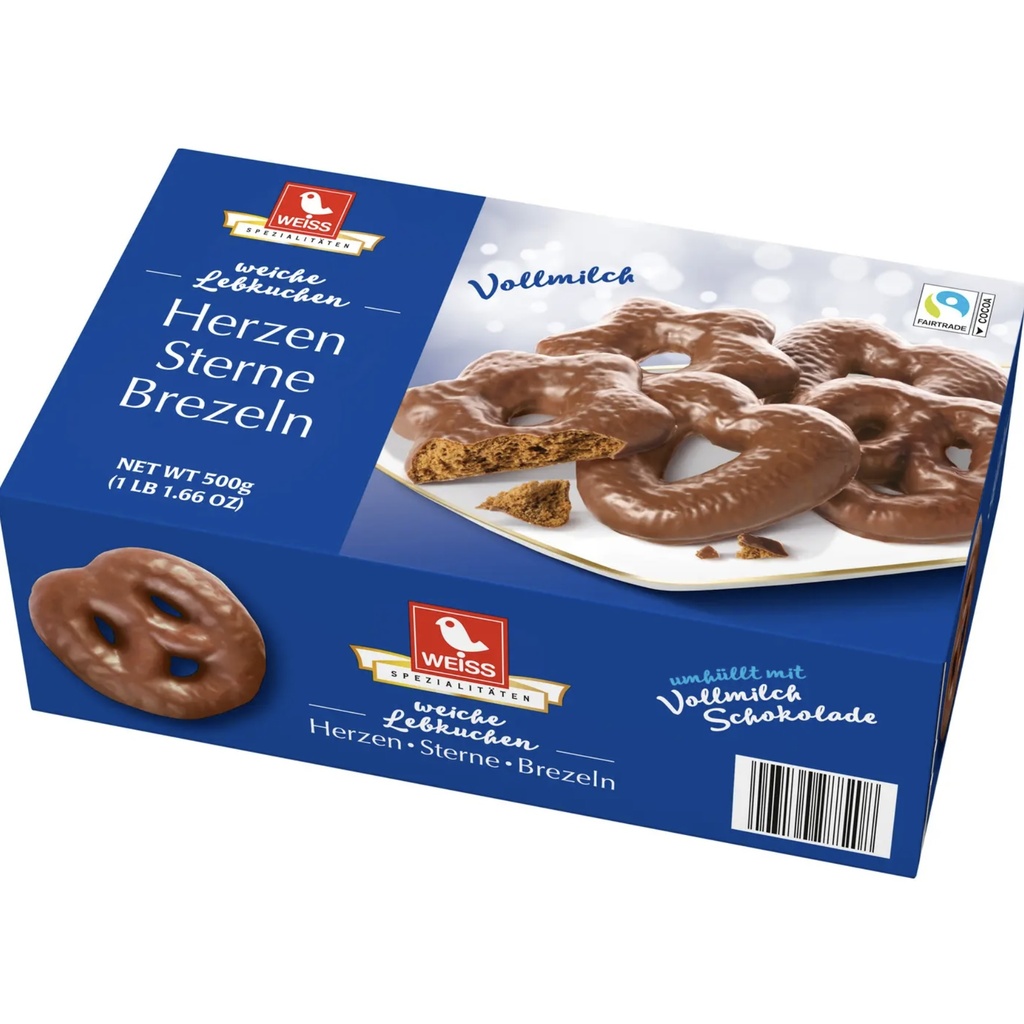 Herzen Sterne Brezeln Lebkuchen mit Vollmilchschokolade 500g