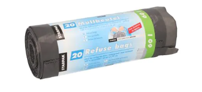 Müllsäcke mit Zugband, LDPE 60 l 75 cm x 65 cm grau